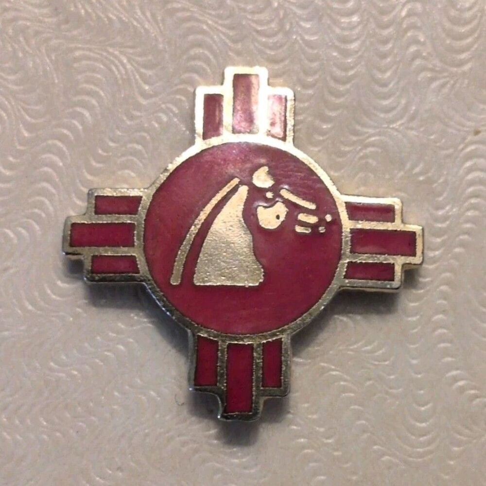 Vintage RARE Red Pinback Zia Symbol New Mexico Horse Racing Enamel Pin